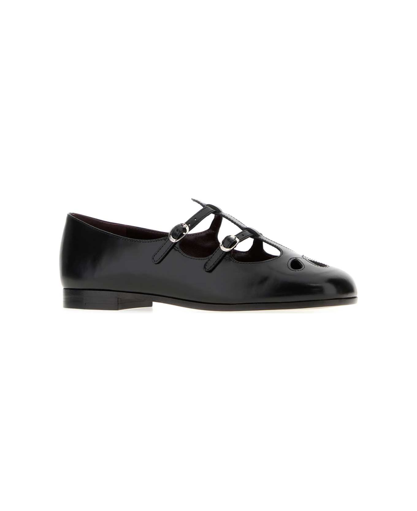 Tory Burch Black Leather Violet Ballerinas - BLACK