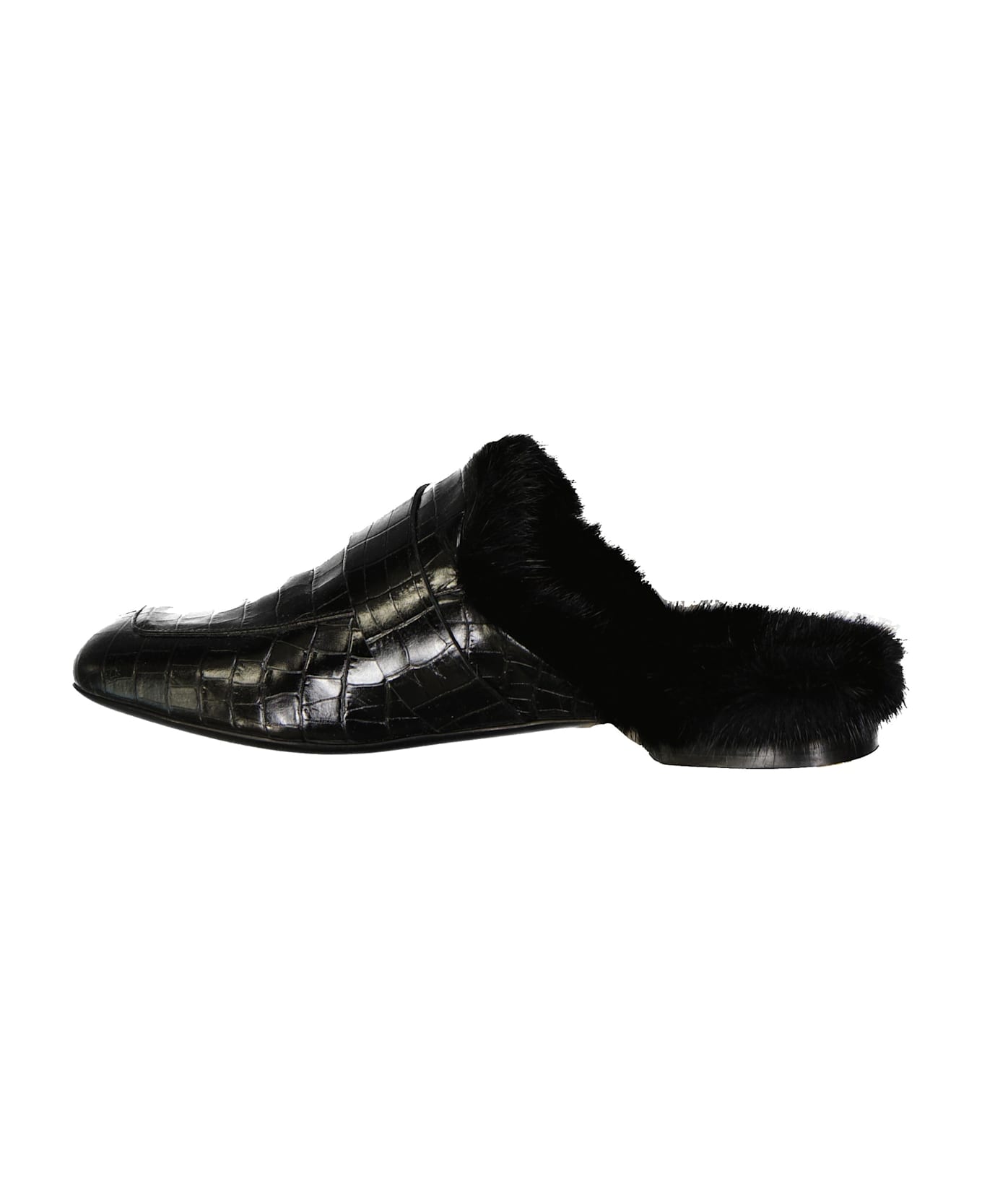 Eleventy Leather Fur Mules - Black