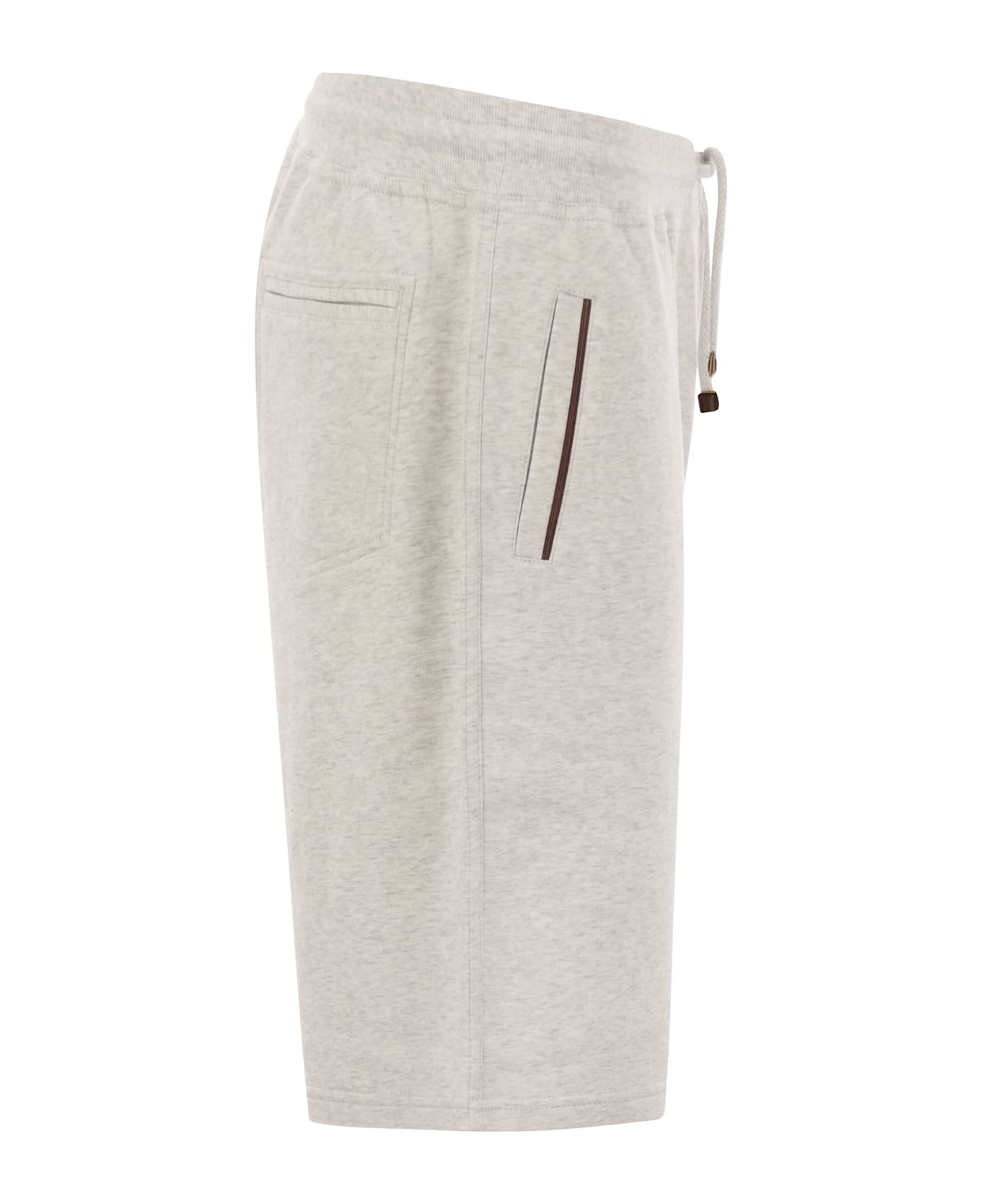 Brunello Cucinelli Bermuda Shorts In Techno Cotton Fleece With Piping - Pearl