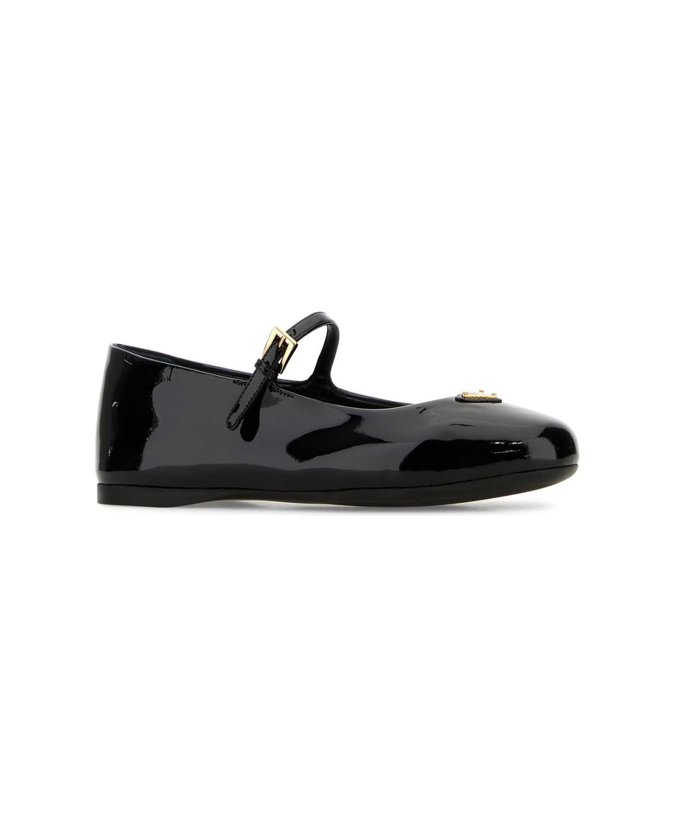 Prada Black Leather Ballerinas - Black フラットシューズ