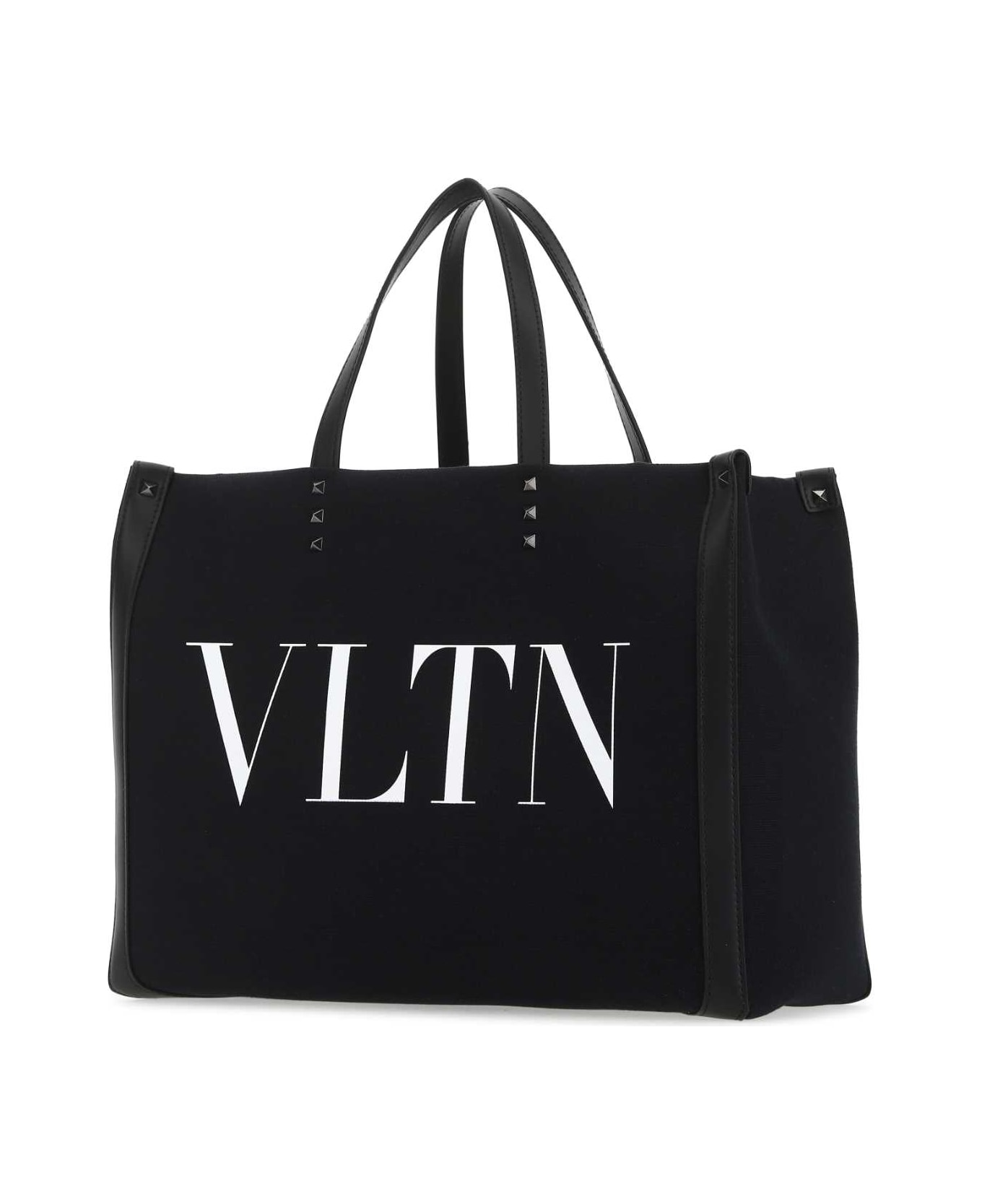 Valentino Garavani Black Canvas Vltn Ecolab Shopping Bag - NEROBIANCO