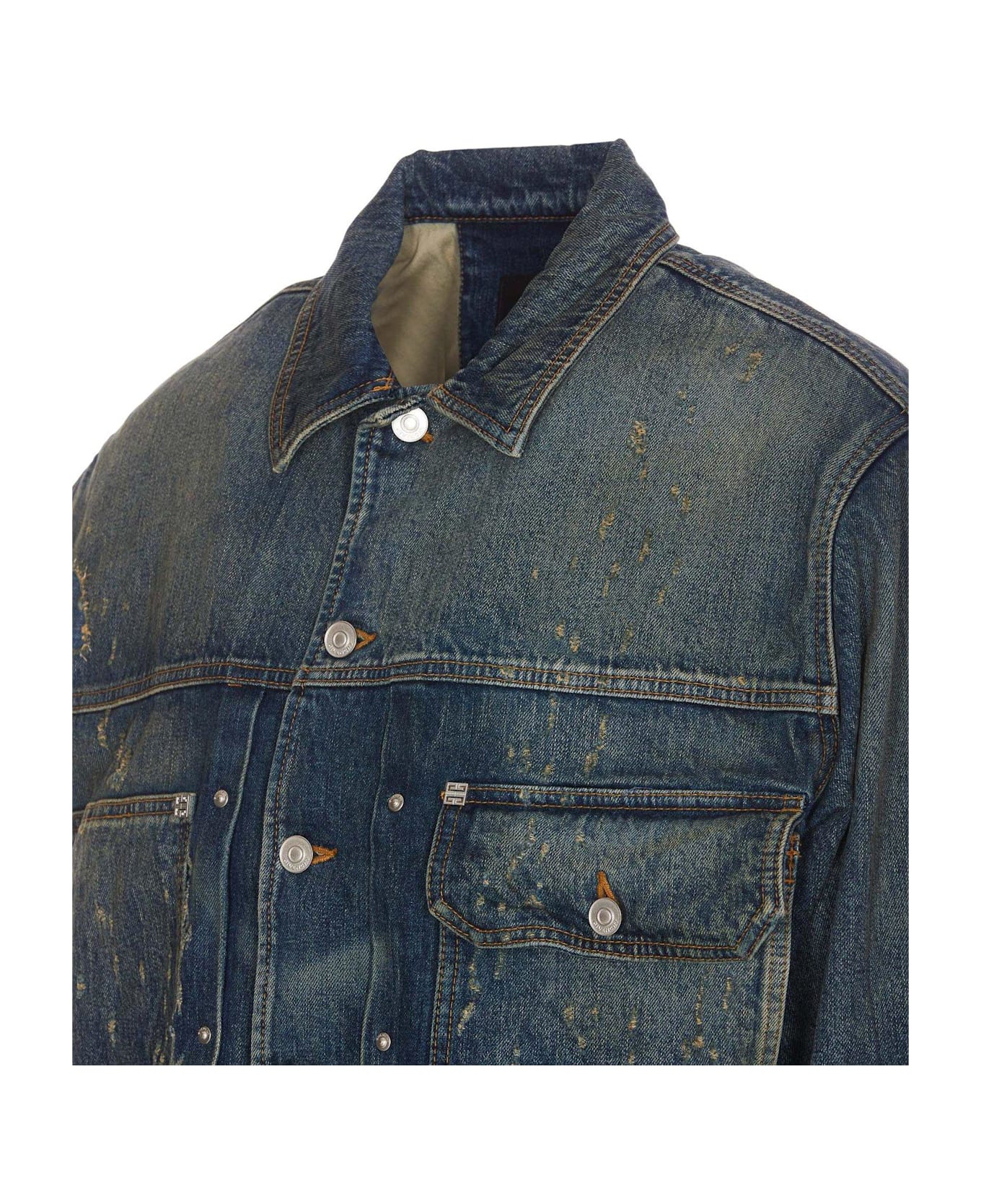 Givenchy 4g Plaque Distressed Denim Jacket - Blue