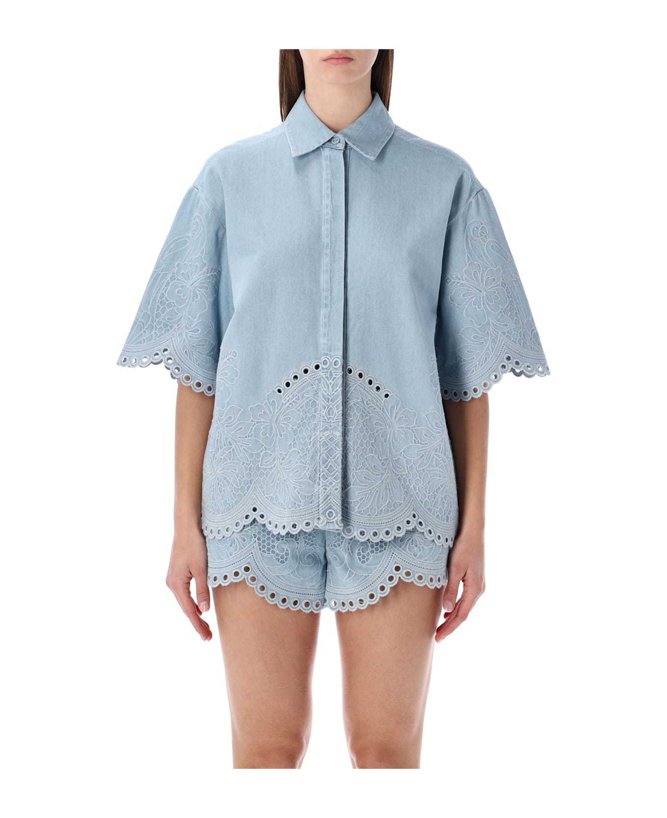 Zimmermann  daylight Embroidered denim shirt - ICE STORM