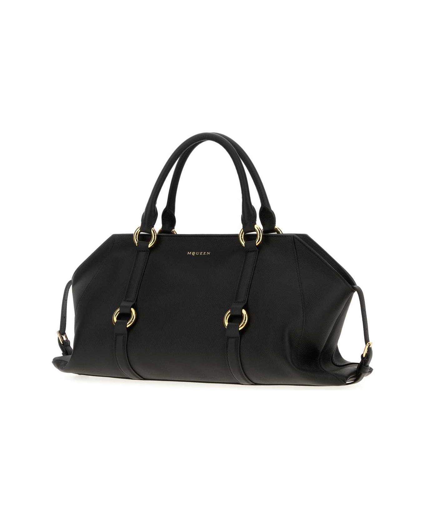 Alexander McQueen Black Leather Medium Farringdon Handbag - BLACKGOLD