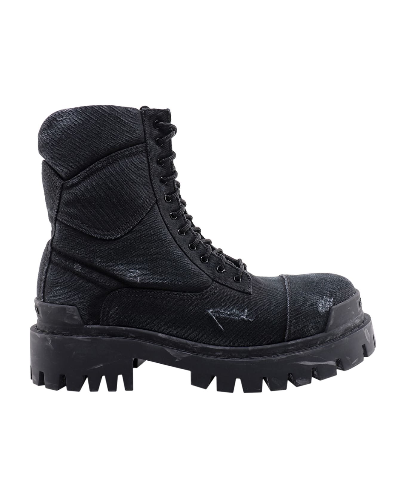 Balenciaga Combat Strike Canvas Combat Boots In Black Cotton - Black