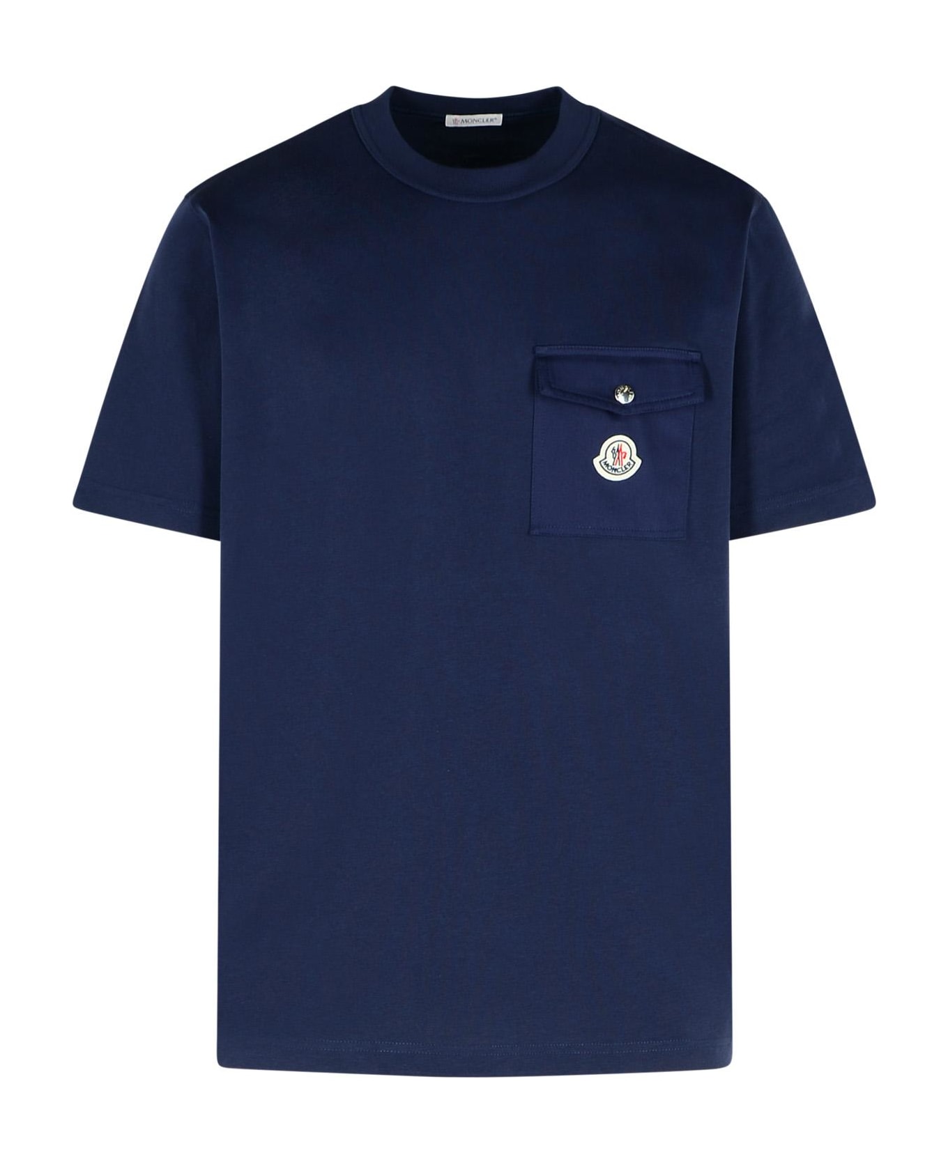 ★送料関税込★MONCLER バーシティ ロゴ コットン 半袖Tシャツ Moncler Blue Cotton T-shirt | italist