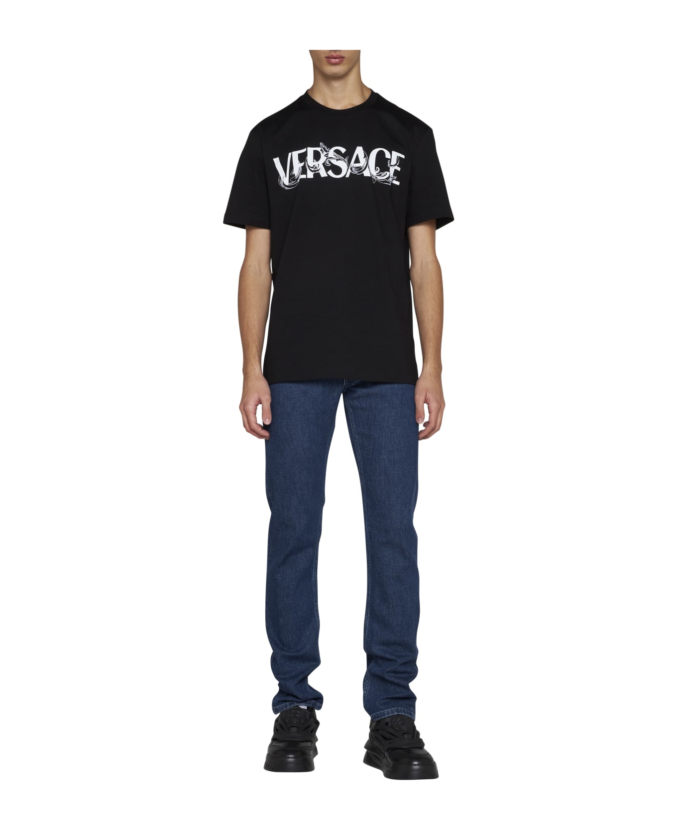 Versace Black T-shirt With Logo - Black シャツ