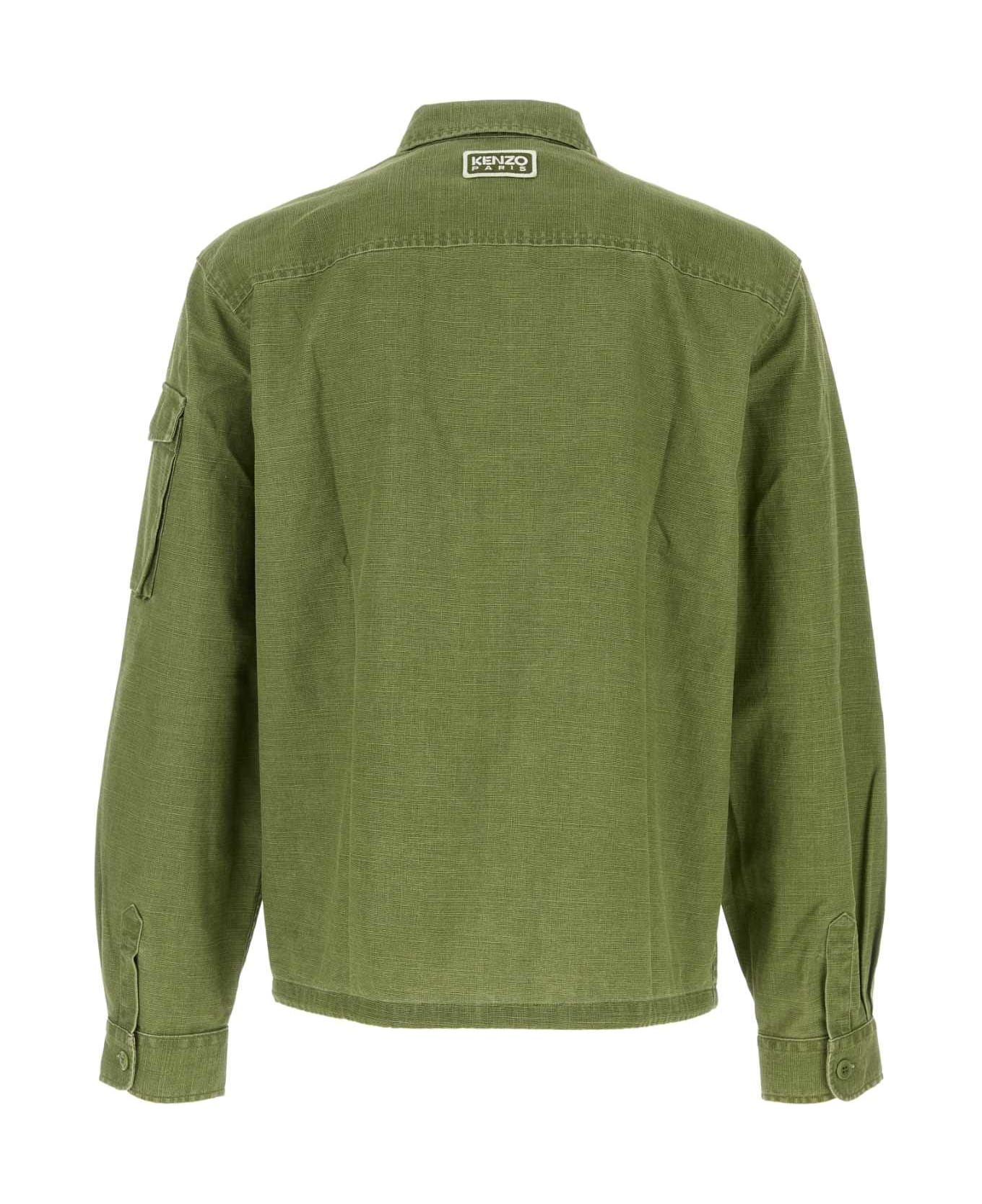 Kenzo Green Cotton Oversize Shirt - PALEKHAKI