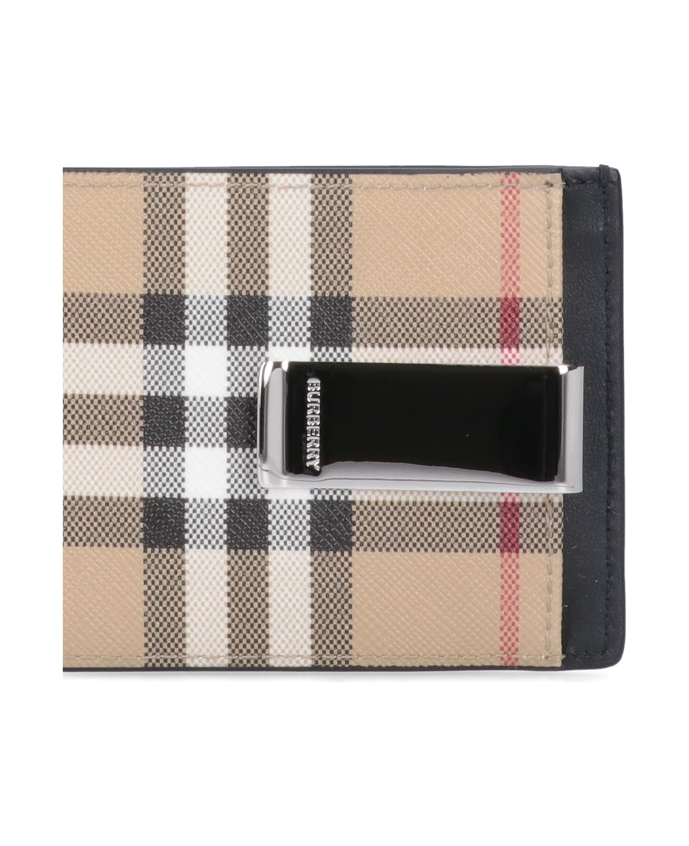 Burberry Vintage Check Card Holder With Money Clip - Beige