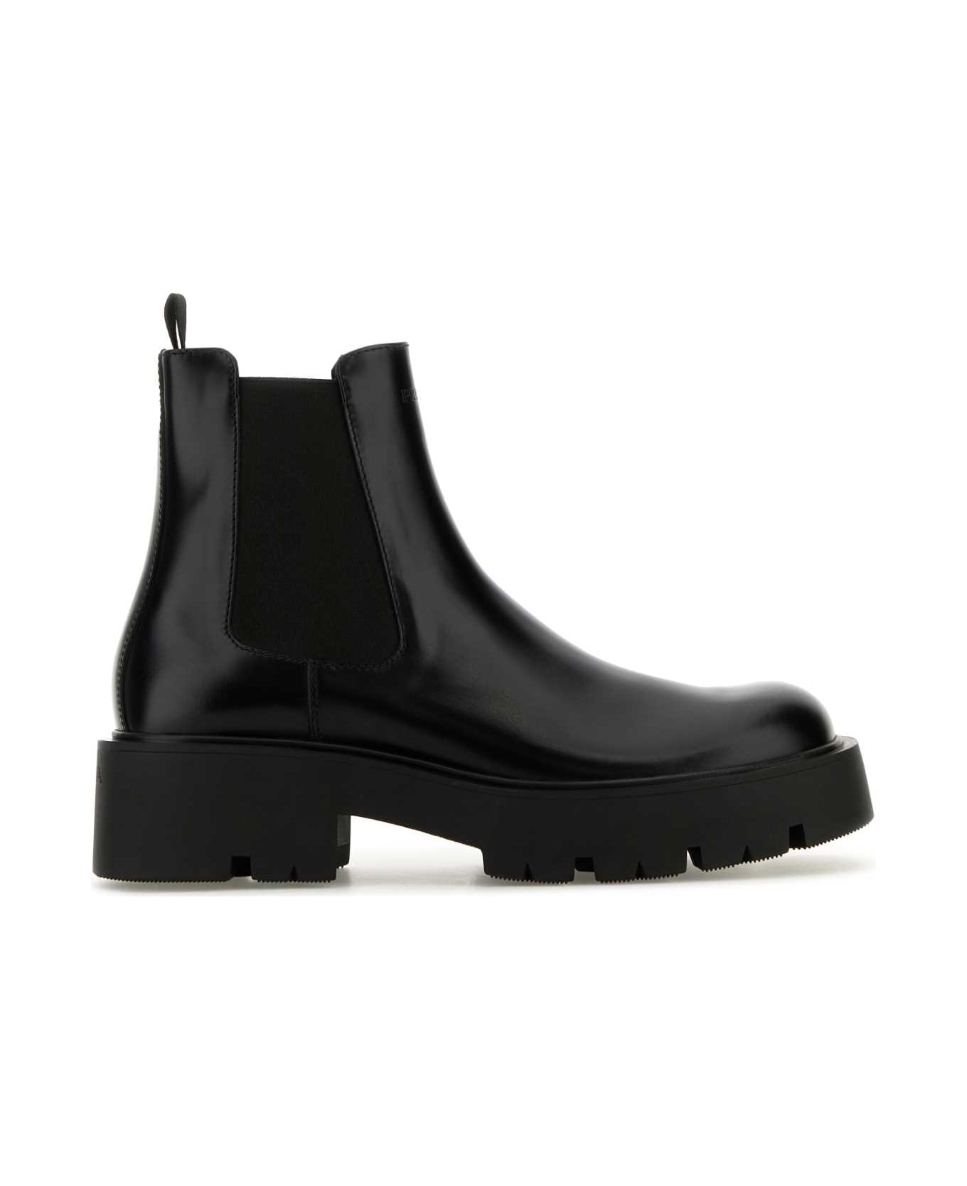 Prada Black Leather Ankle Boots - NERO ブーツ