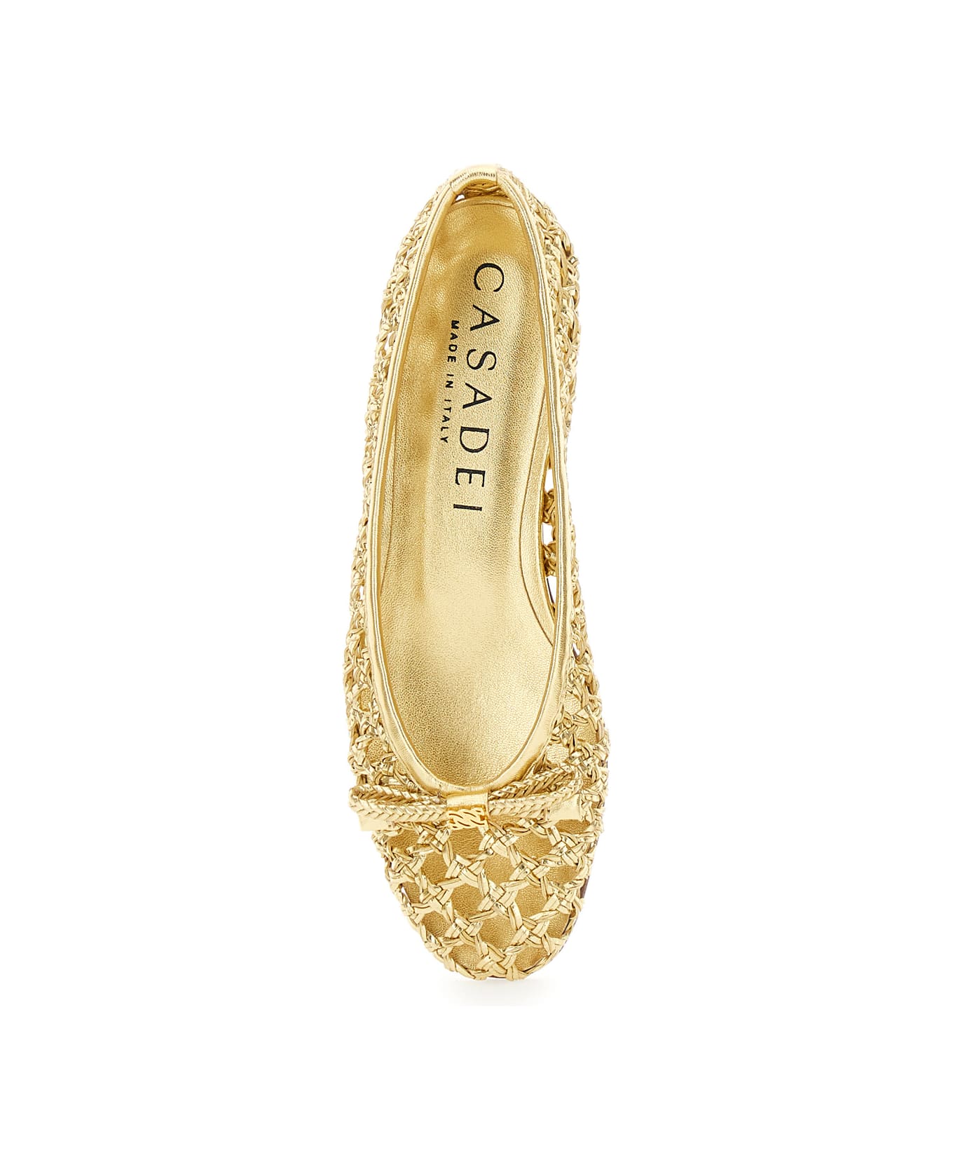 Casadei Gold Colored Ballerinas With Pierced Design In Fabric Woman - Metallic