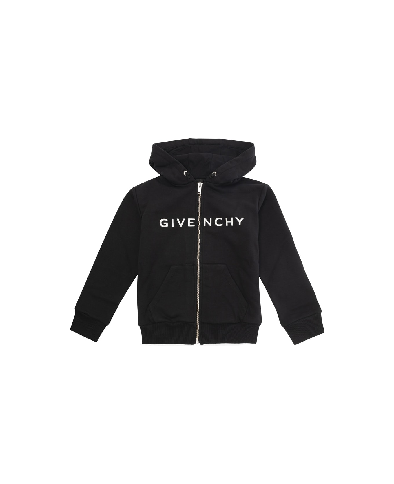 Givenchy Black Zip-up Sweatshirt With Logo Print In Cotton Blend Girl - Black