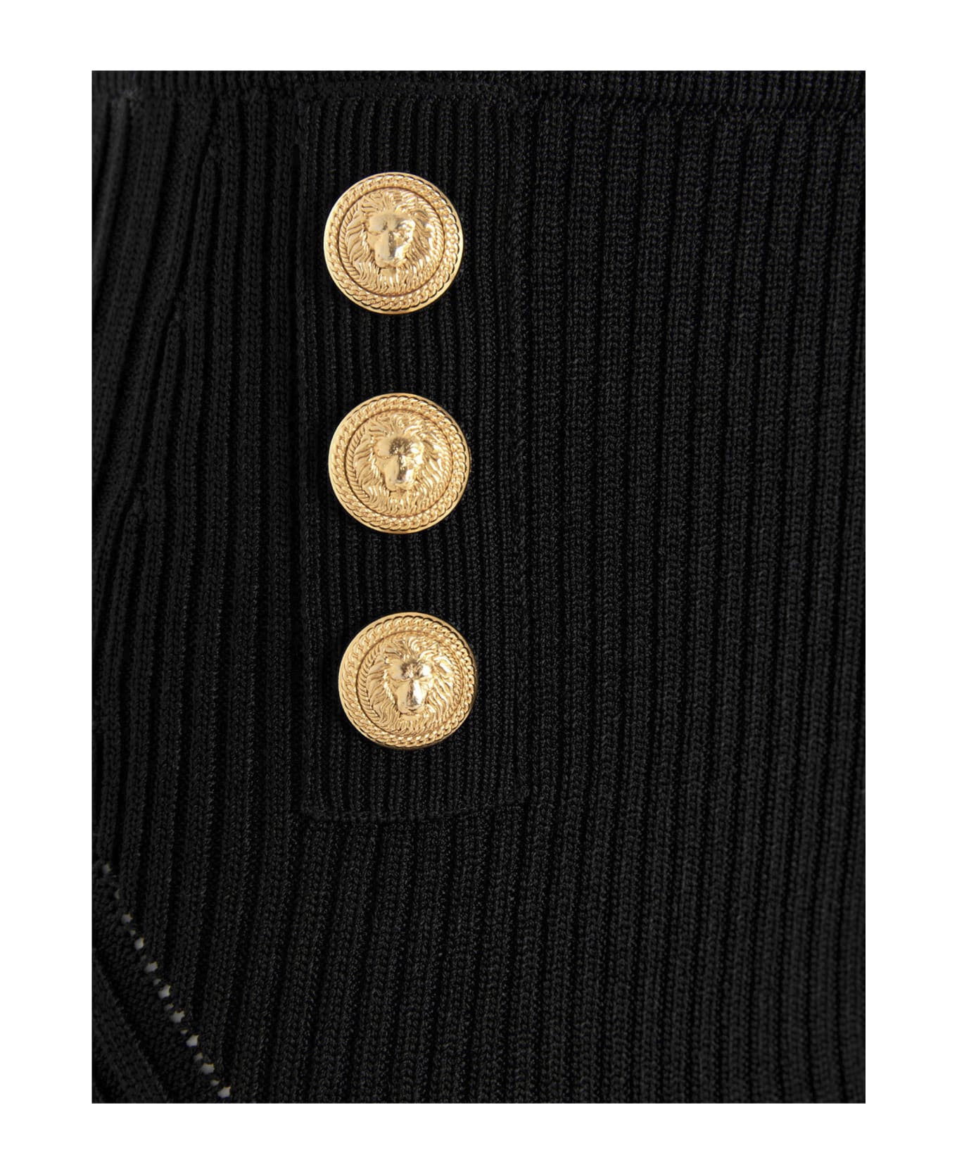 Balmain Gold Button Ribbed Skirt - Black  