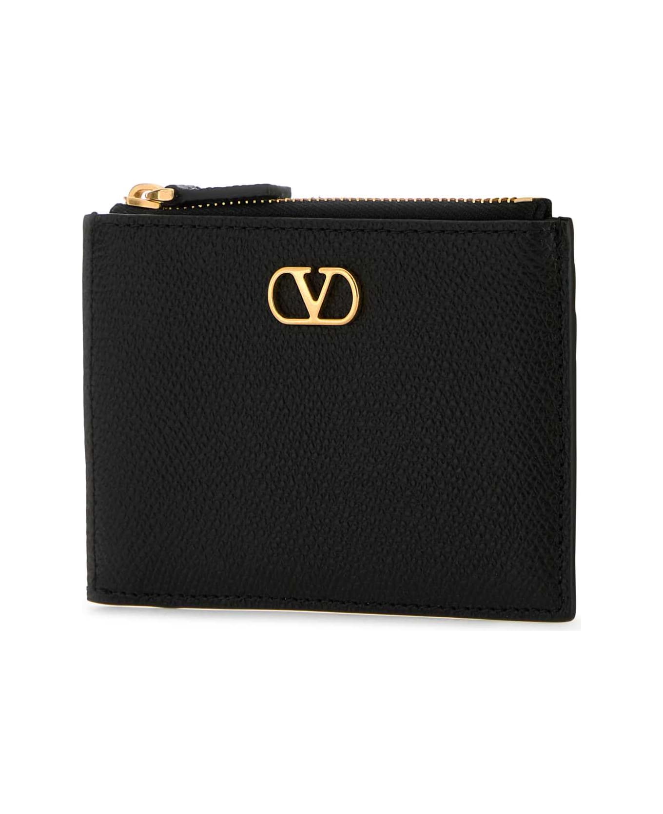 Valentino Garavani Black Leather Vlogo Card Holder - NERO