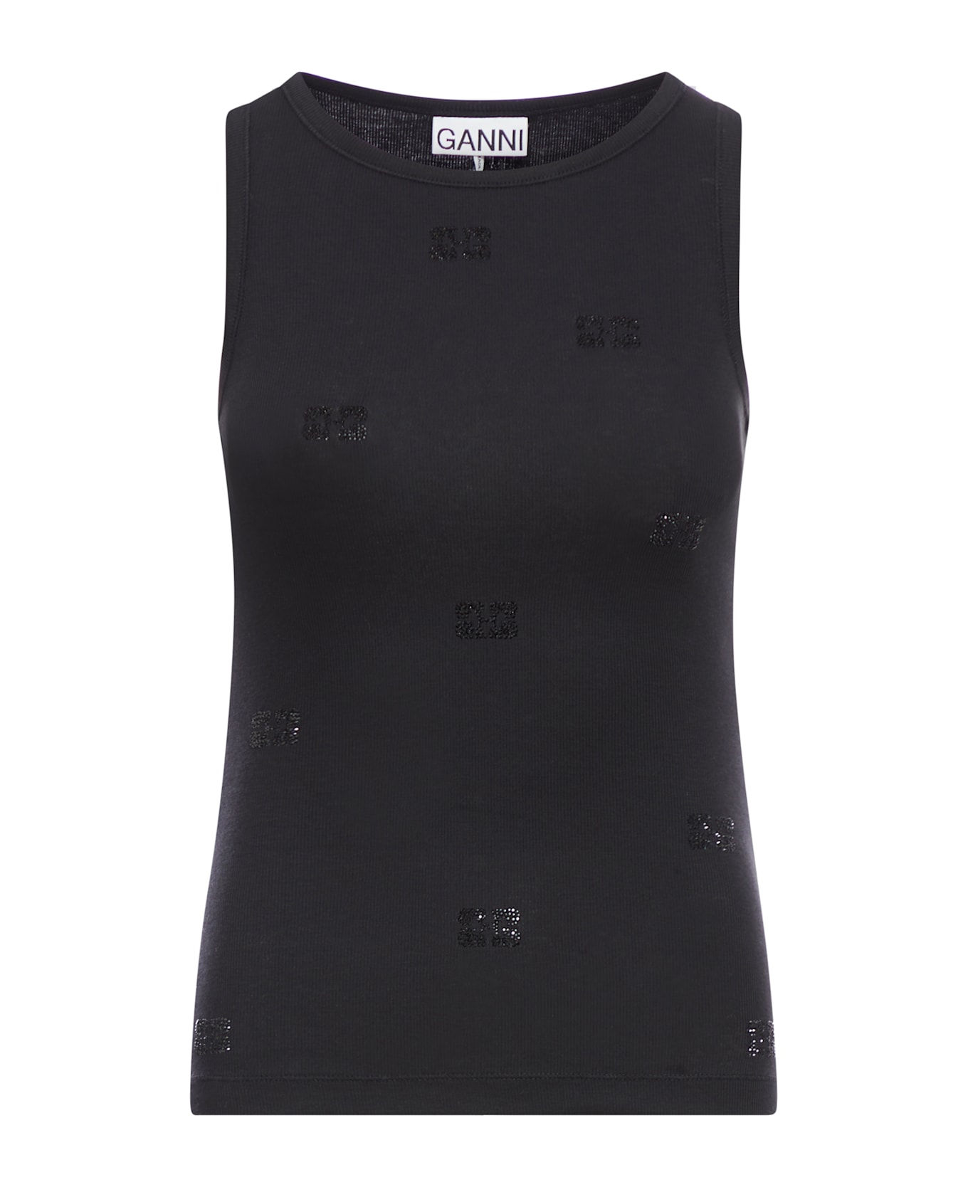 Ganni Black Rhinestone Butterfly Tank Top - Black