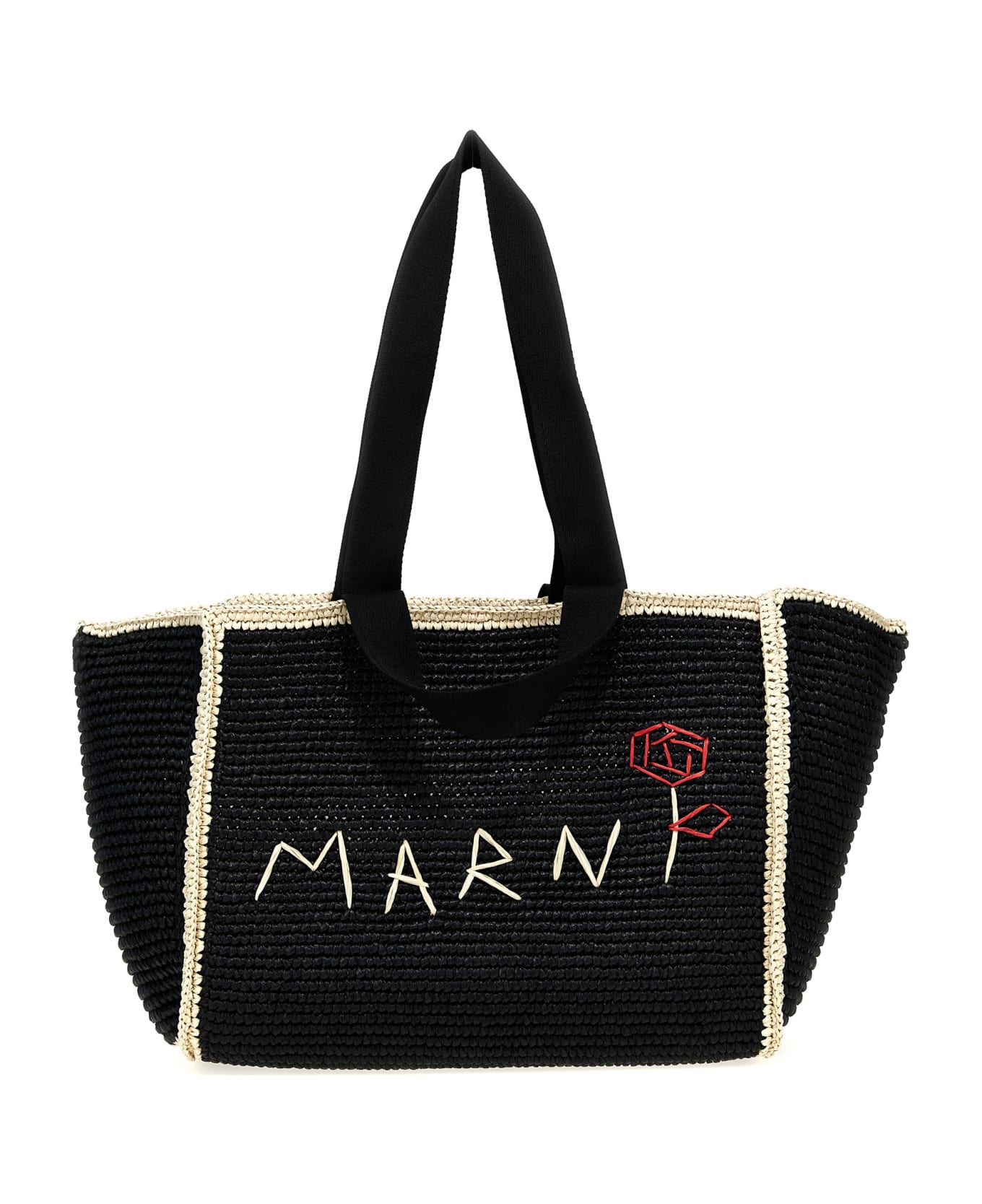 Marni Macramé Shopping Bag - Black/ivory/black トートバッグ