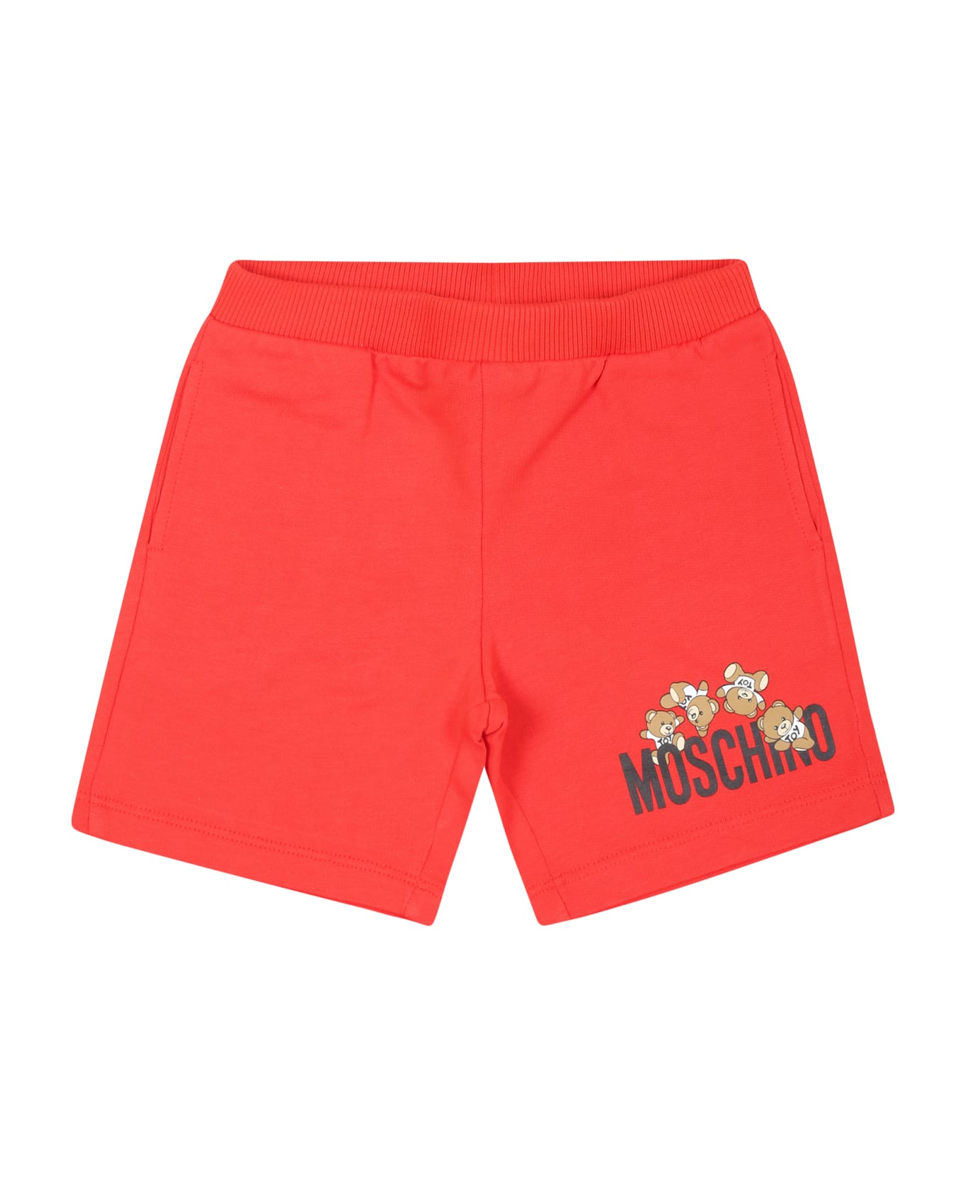 Moschino Red Shorts For Baby Boy With Teddy Bears And Logo - Red ボトムス