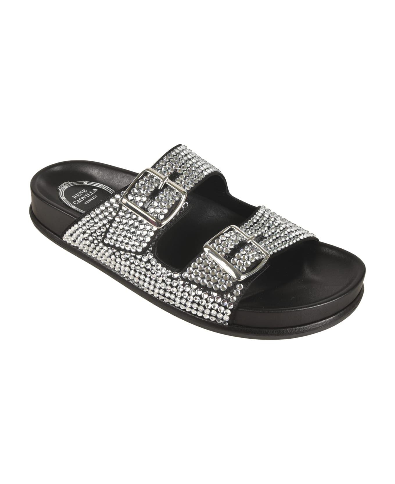 René Caovilla Emma Embellished Sliders - Black