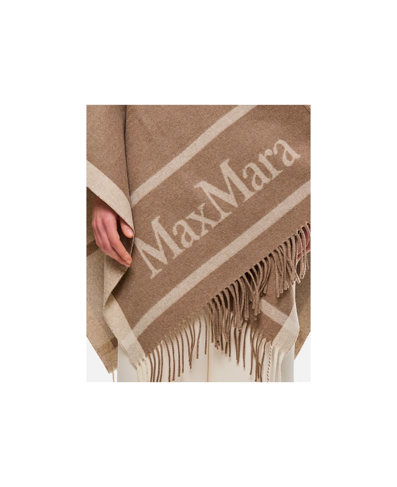Max Mara Hilde Logo Wool Cape - BEIGE