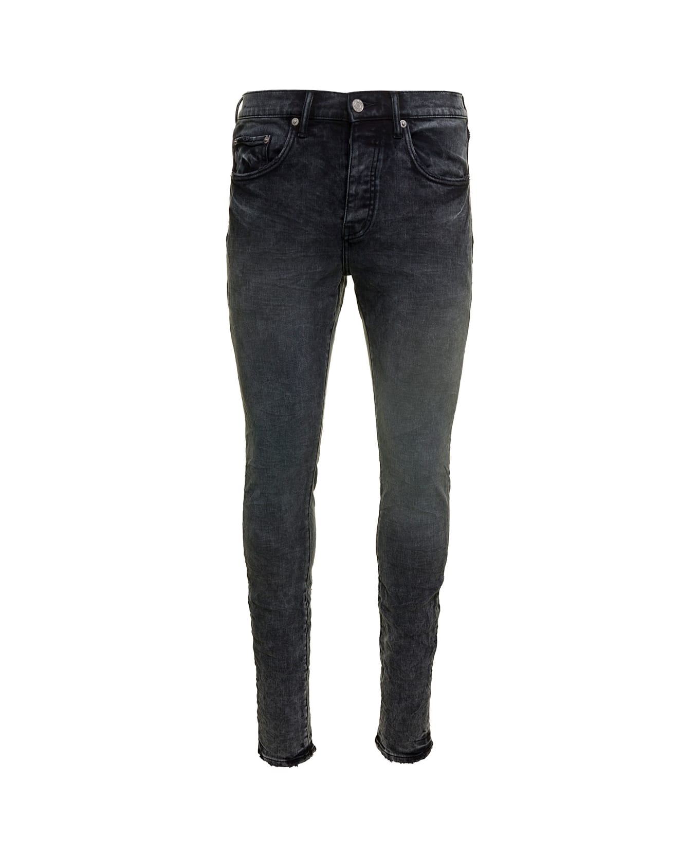 Purple Brand Black Skinny Jeans With Tonal Logo Patch And Crinkled Effect In Stretch Cotton Denim Man - Black
