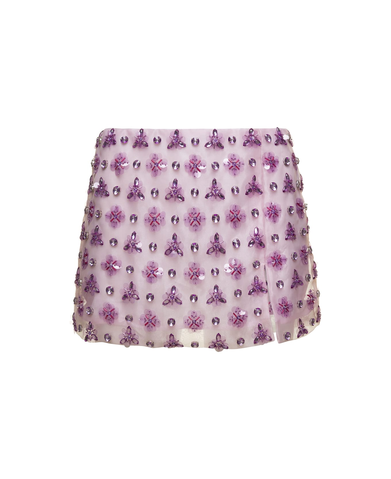 Des Phemmes Pink Geometric Mini Skirt With Crystal Embellishment In Organza Woman - Violet