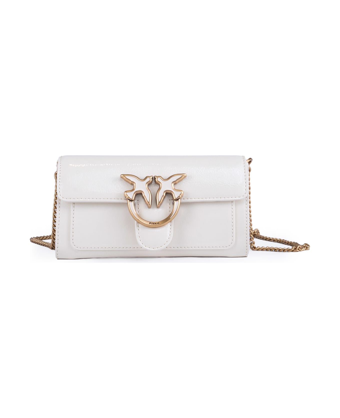 Pinko Love One Wallet Wallet With Shoulder Strap - Bianco seta-antique gold