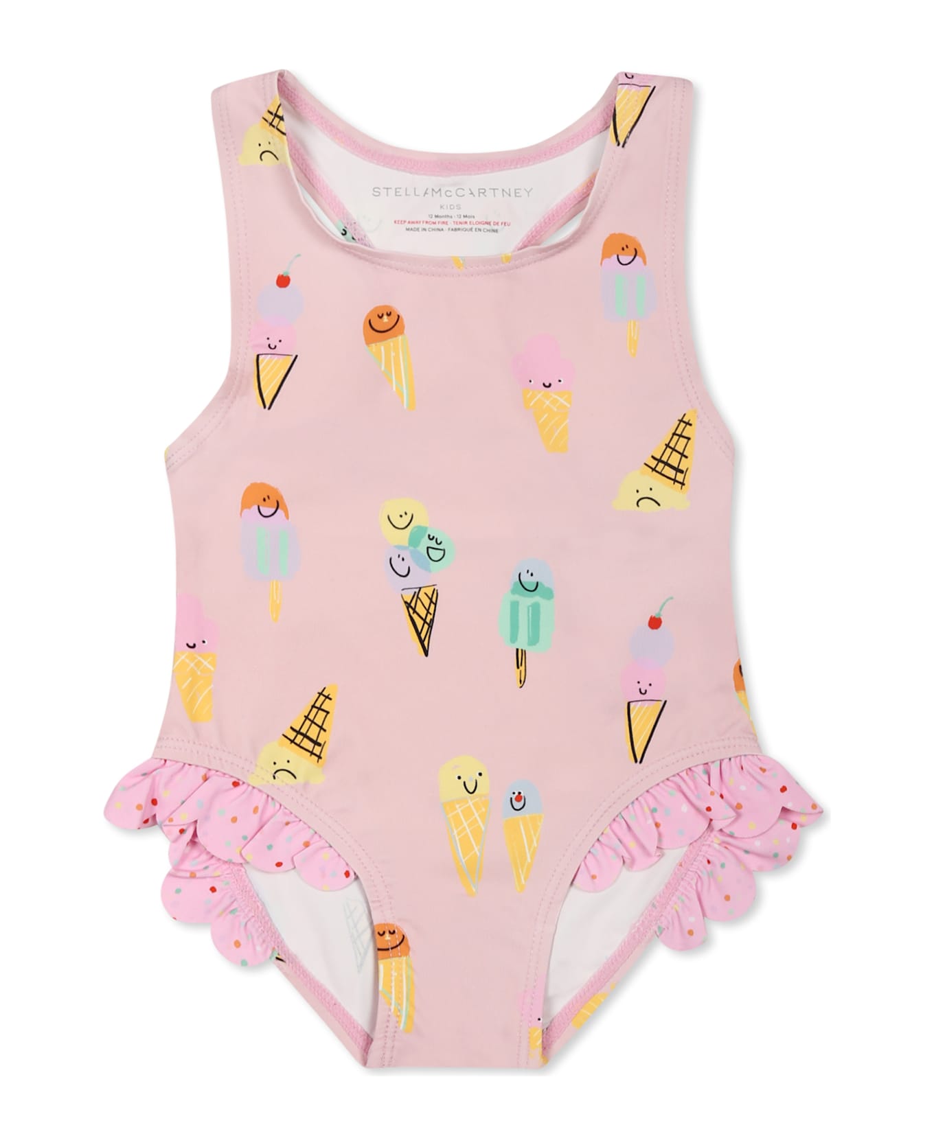 Stella McCartney Kids Pink Swimsuit For Baby Girl With Ice Cream - Pink