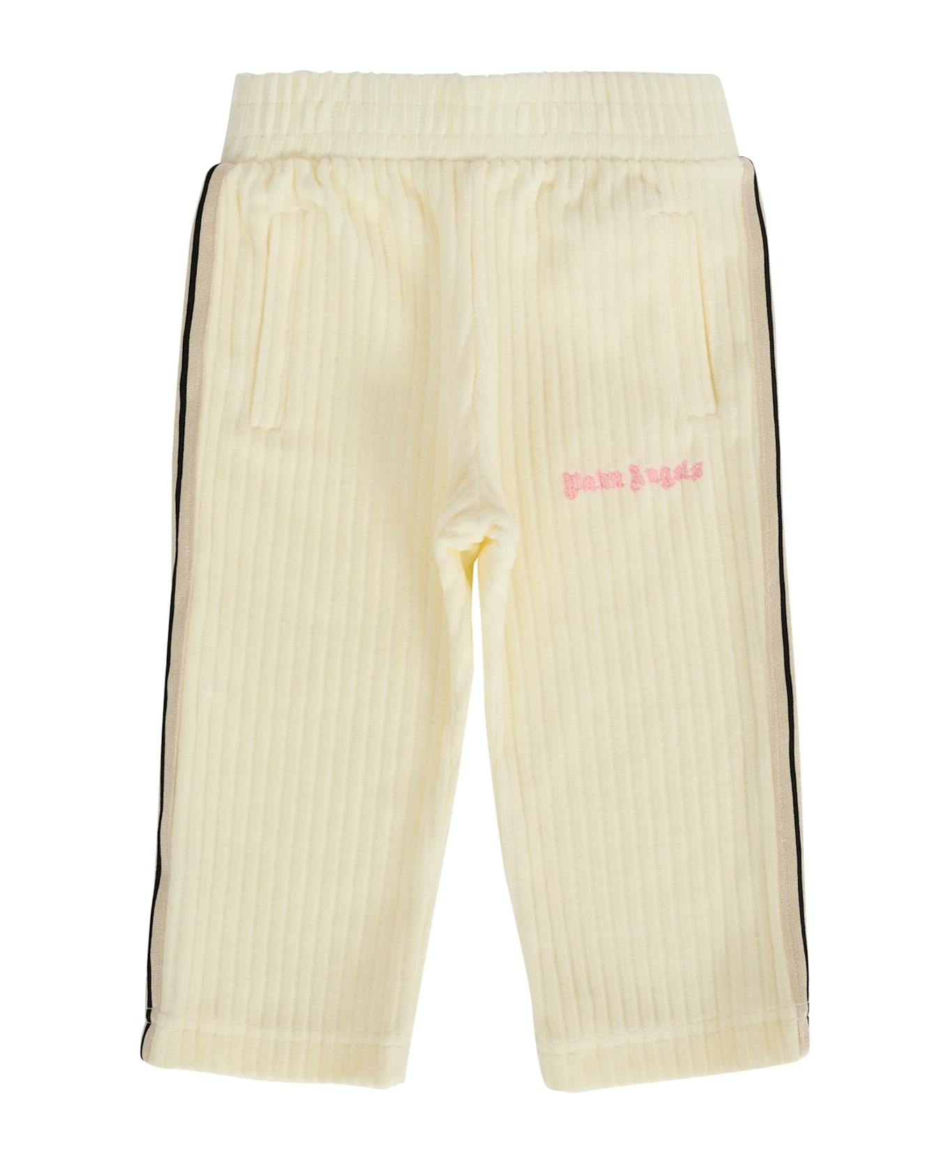 Palm Angels Ivory Trousers For Baby Girl With Logo - Ivory