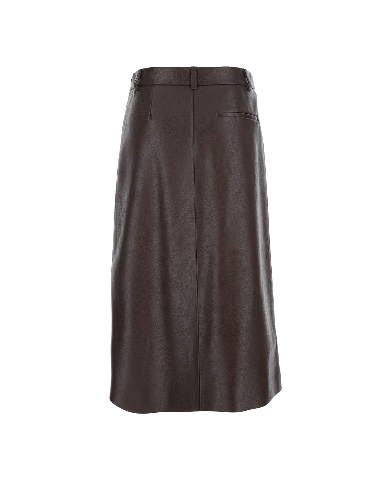 MSGM Brown Midi Skirt With Belt Loops And Front Single Slit In Ecoleather Woman - Brown