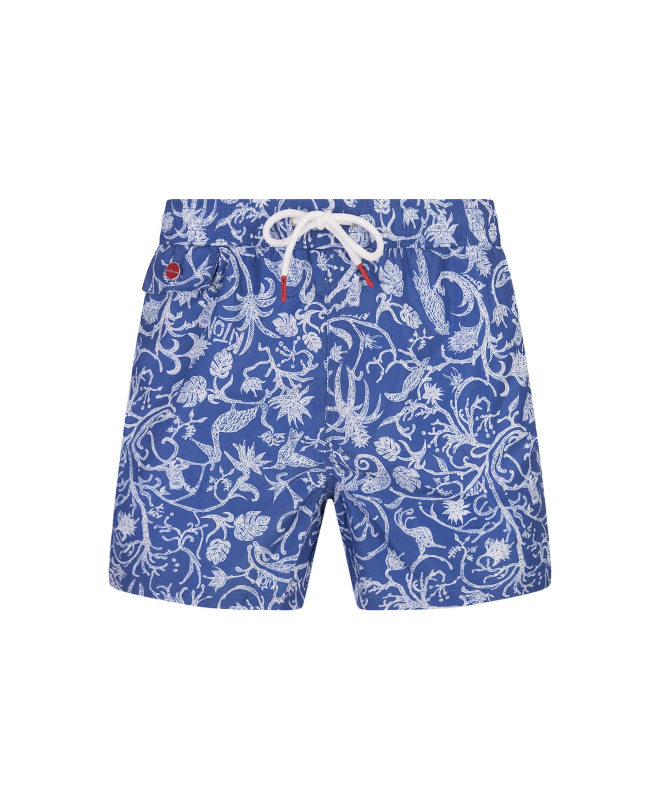 Kiton Blue Swim Shorts With White Fantasy Print - Blue