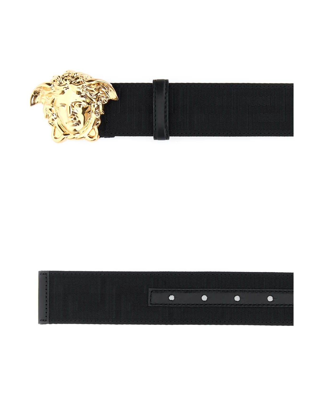 Versace Black Fabric Medusa Belt - BLACKVERSACEGOLD