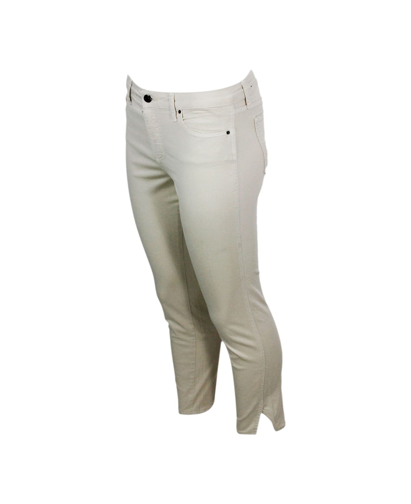 Armani Collezioni 5-pocket Trousers In Soft Stretch Cotton Super Skinny Capri. Zip And Button Closure. - Beige ボトムス