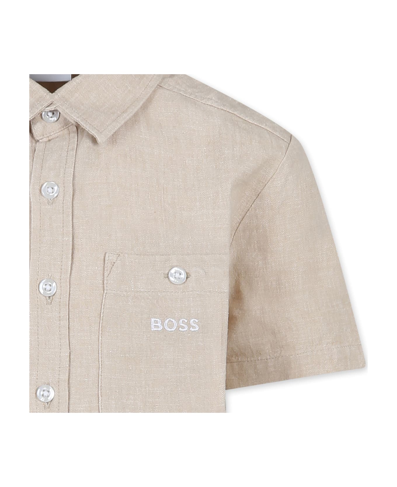 Hugo Boss Beihe Shirt For Boy With Logo - Beige