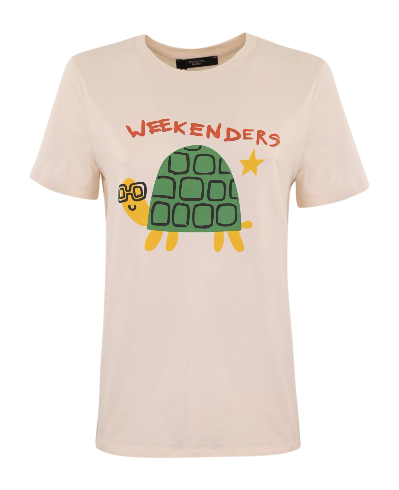 Weekend Max Mara "nervi" Cotton T-shirt With Nervers Print - Avorio