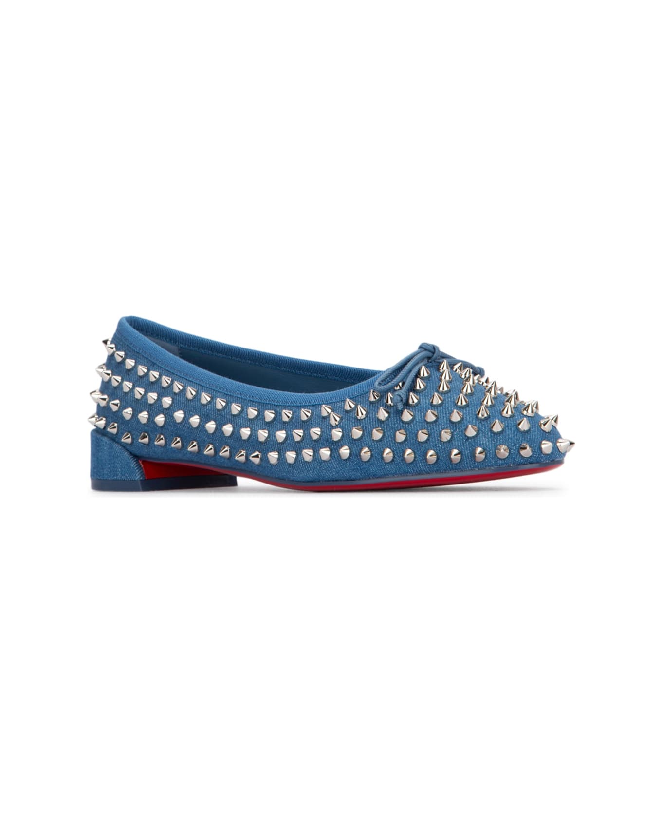 Christian Louboutin Sweetie Jane Spikes Flat Toile Denim/gg/lining - BLUESVLINJEANS