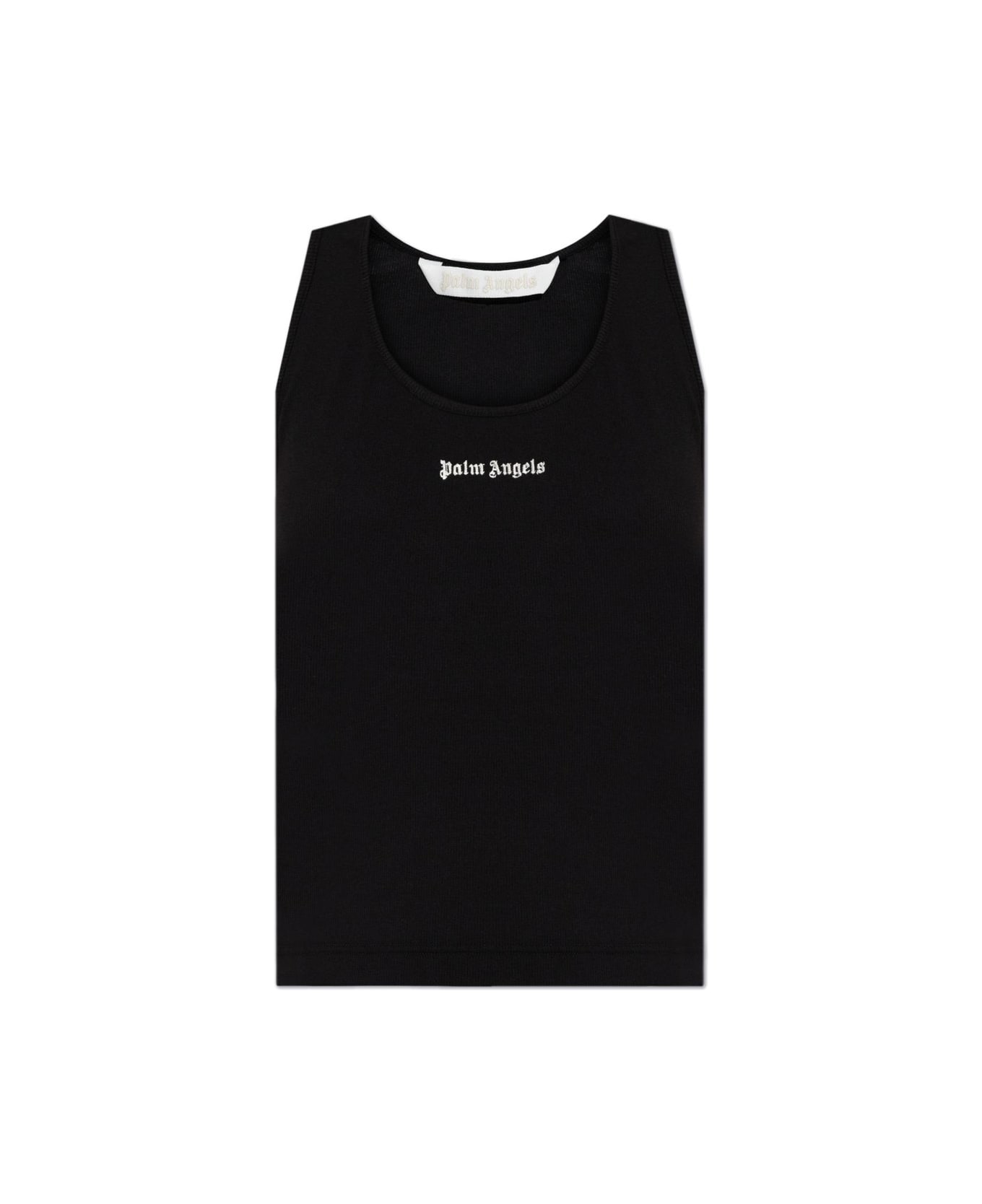 Palm Angels Logo Embroidered Ribbed Tank Top - Nero e Bianco