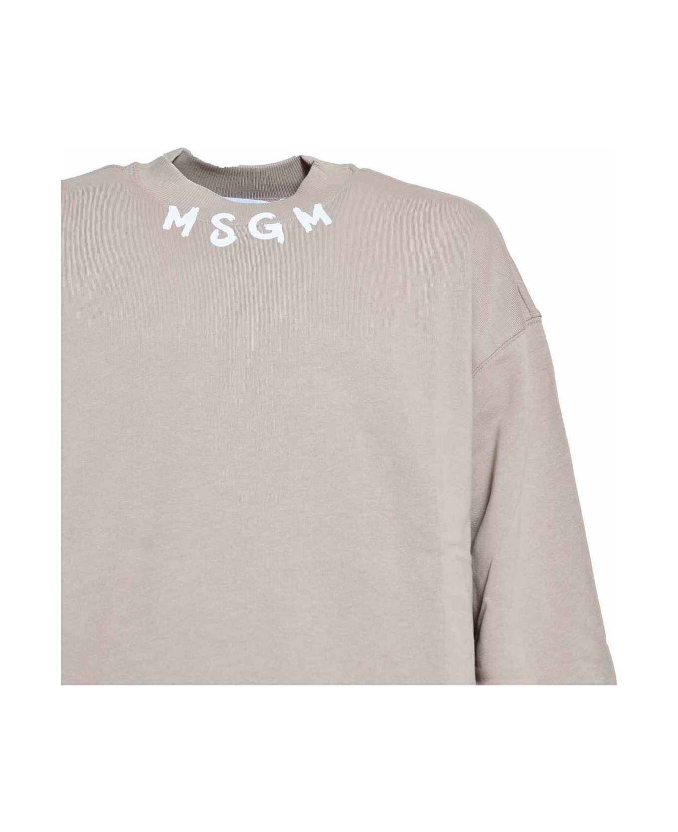 MSGM Logo Printed Crewneck Sweatshirt - Tortora