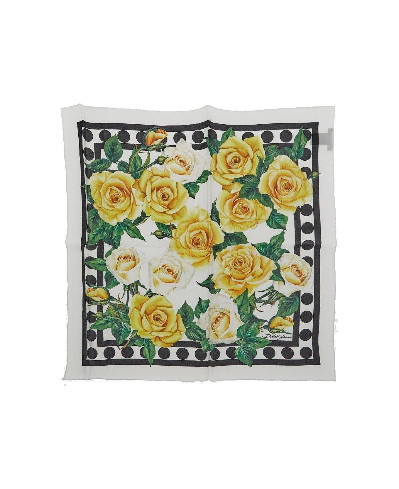 Dolce & Gabbana Floral Printed Square Scarf - Rose gialle fdo bco スカーフ＆ストール