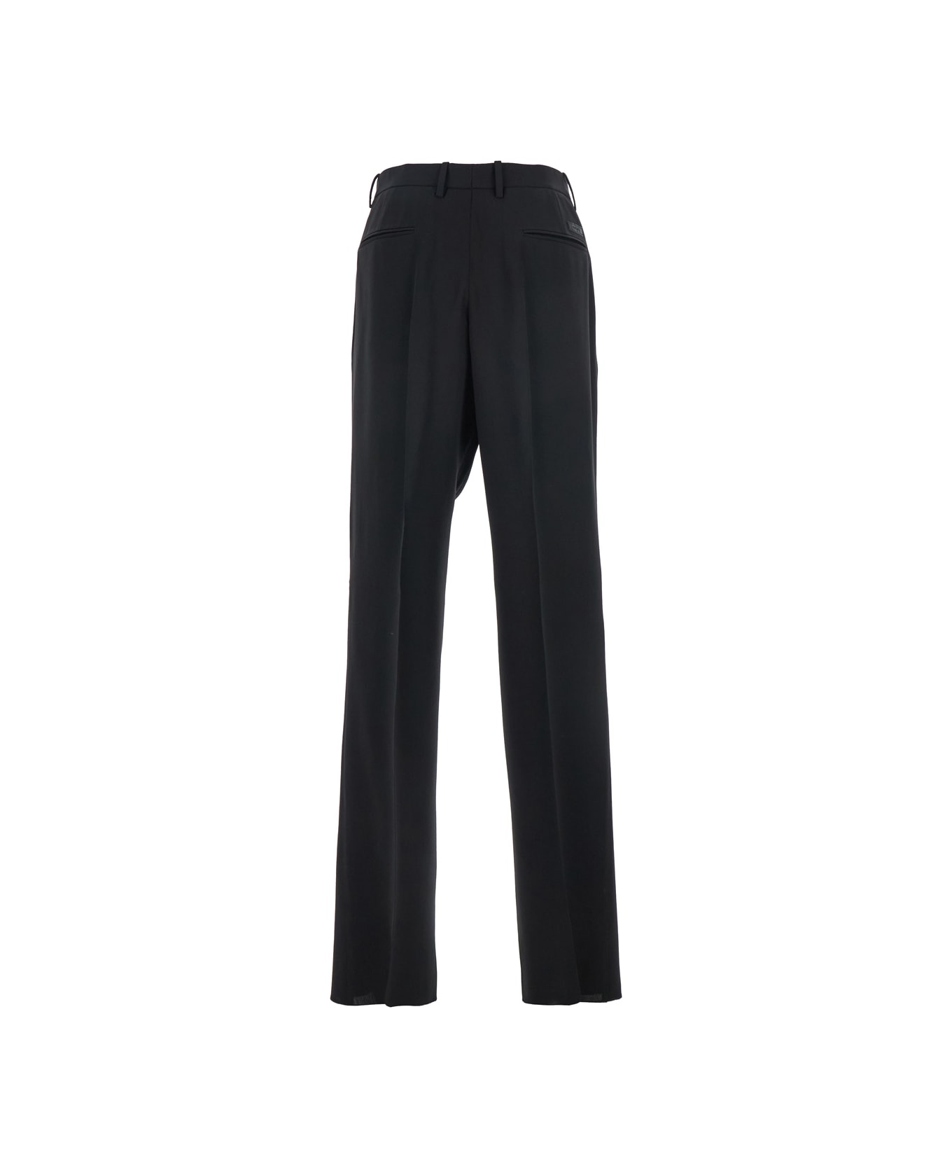 Versace Black Pants With Belt And Logo Patch On The Rear In Wool Blend Man - Black