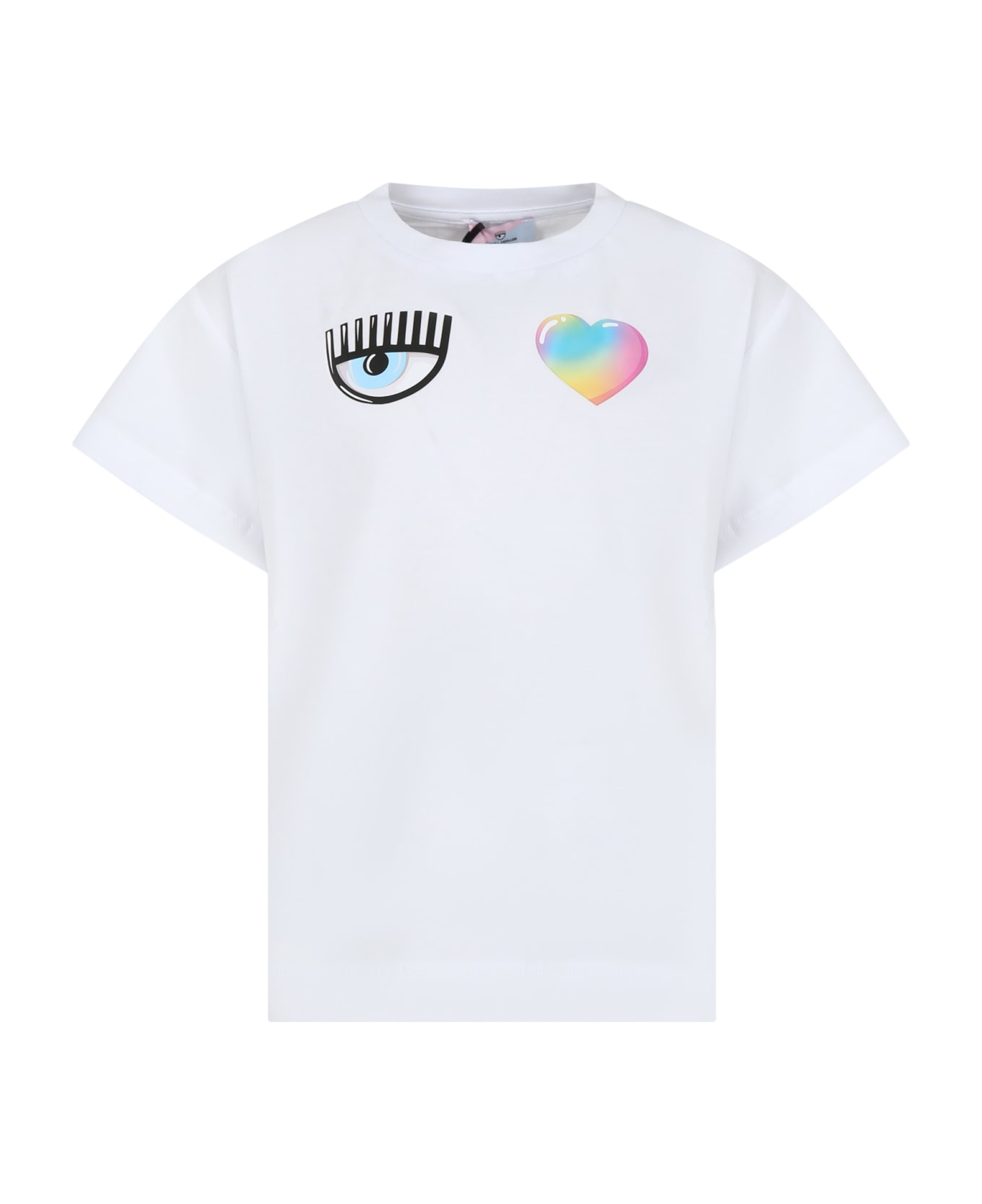 Chiara Ferragni White T-shirt For Girl With Flirting Eyes And Heart - White