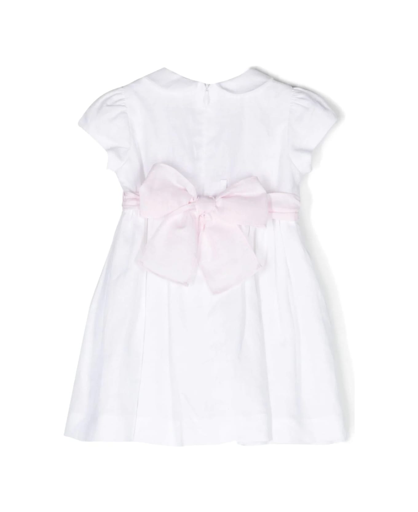 Il Gufo White Linen Dress With Pink Belt - White