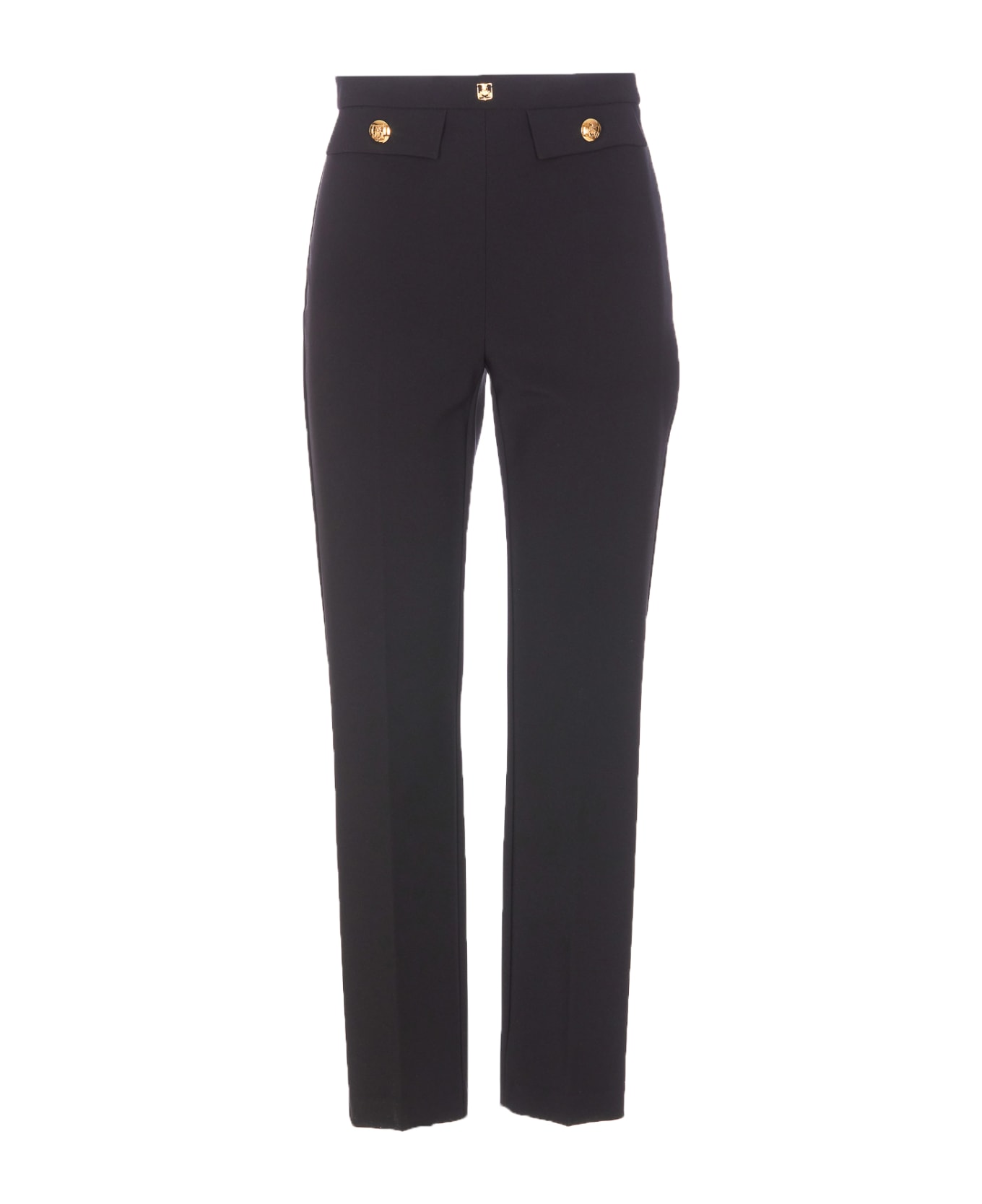 Elisabetta Franchi Straight Pants With Logo Rivet - Black