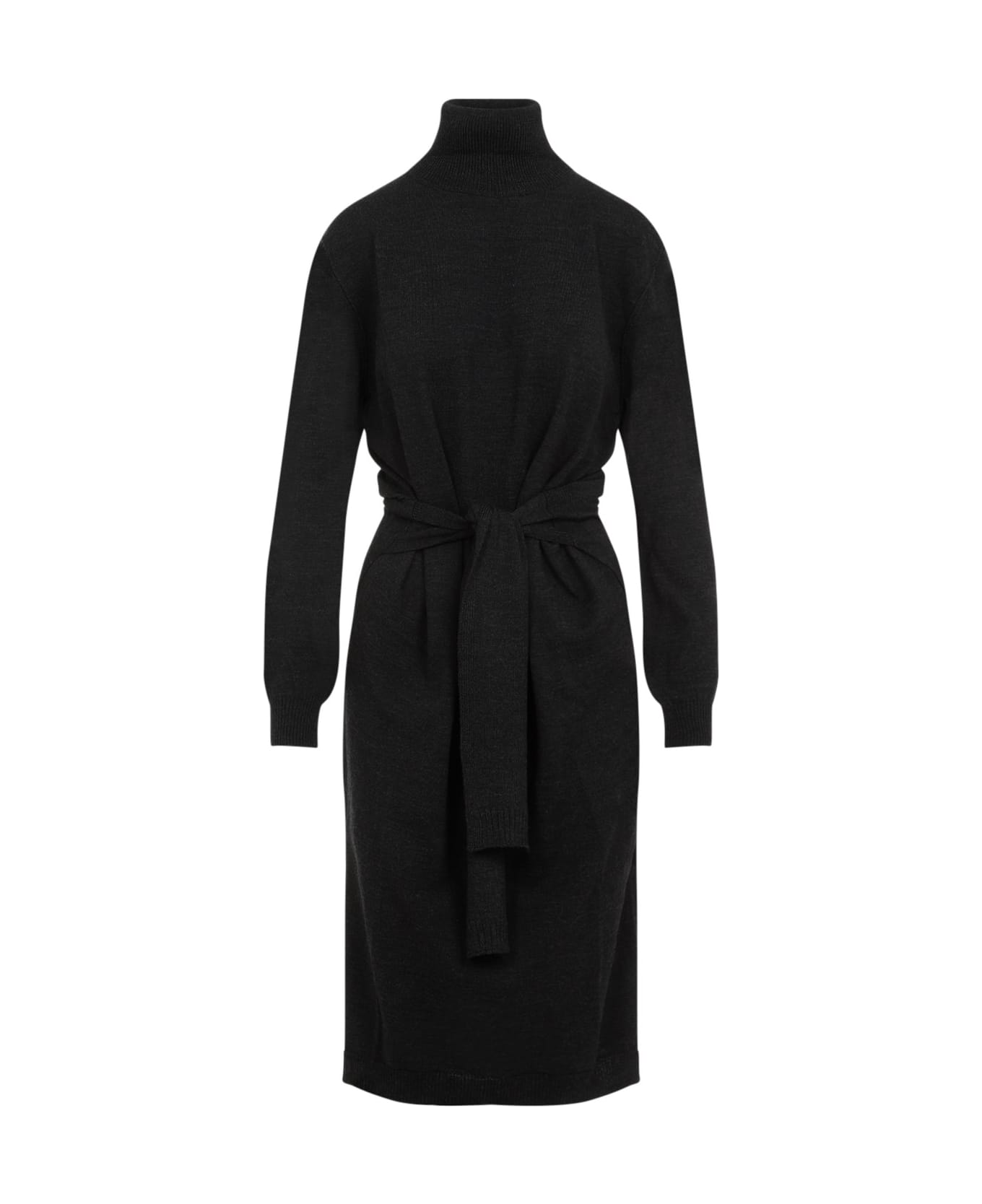 Lemaire Trompe L'oeil Turtleneck Belted Midi Dress - Grey