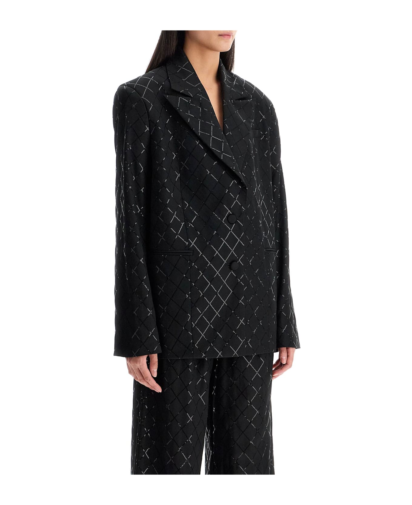 Rotate by Birger Christensen Oversized Sequin Blazer - BLACK (Black)