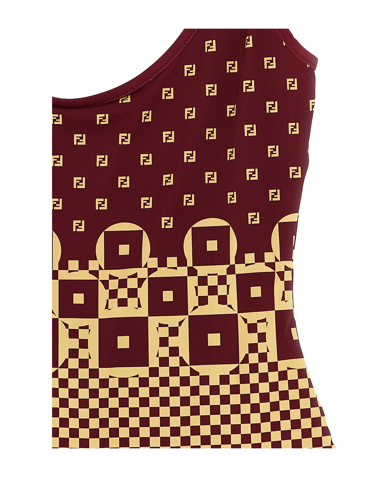 Fendi Micro Patchwork One-piece Swimsuit - MARSALA+CREMA