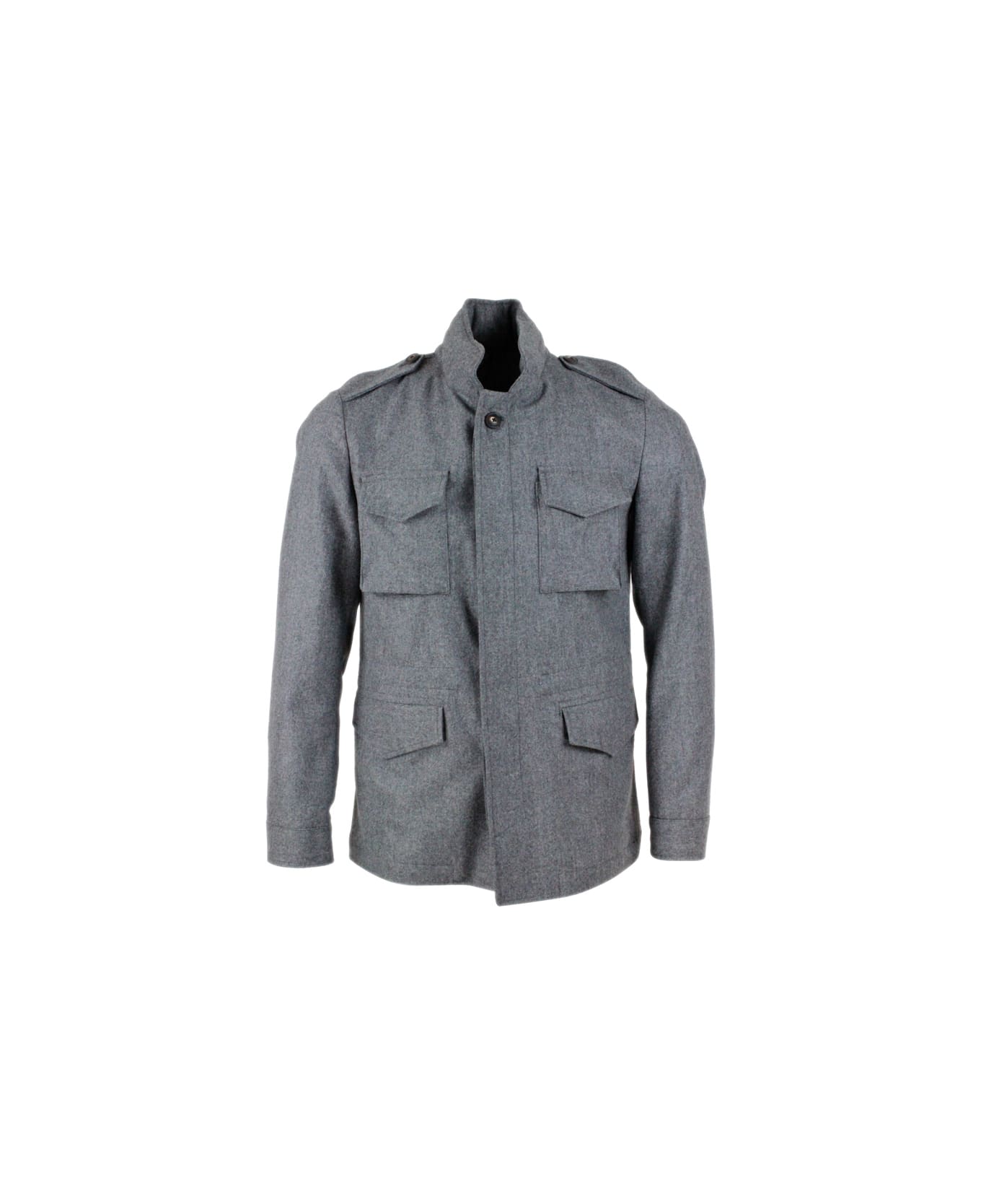 Barba Napoli Men's Field Jacket In Pure Virgin Wool, Unlined With Internal Drawstring With Button Closure, Pockets And Concealed Hood - Grey ジャケット