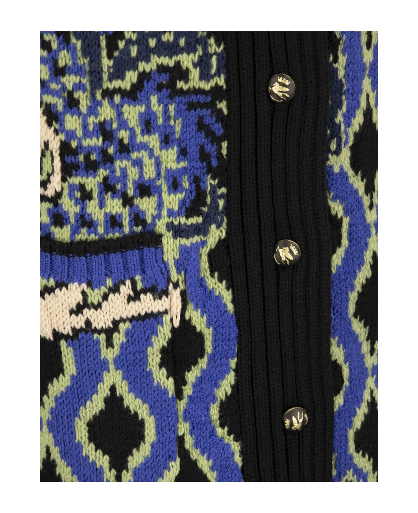 Etro Long Cardigan With Floral Motifs - Blue/black