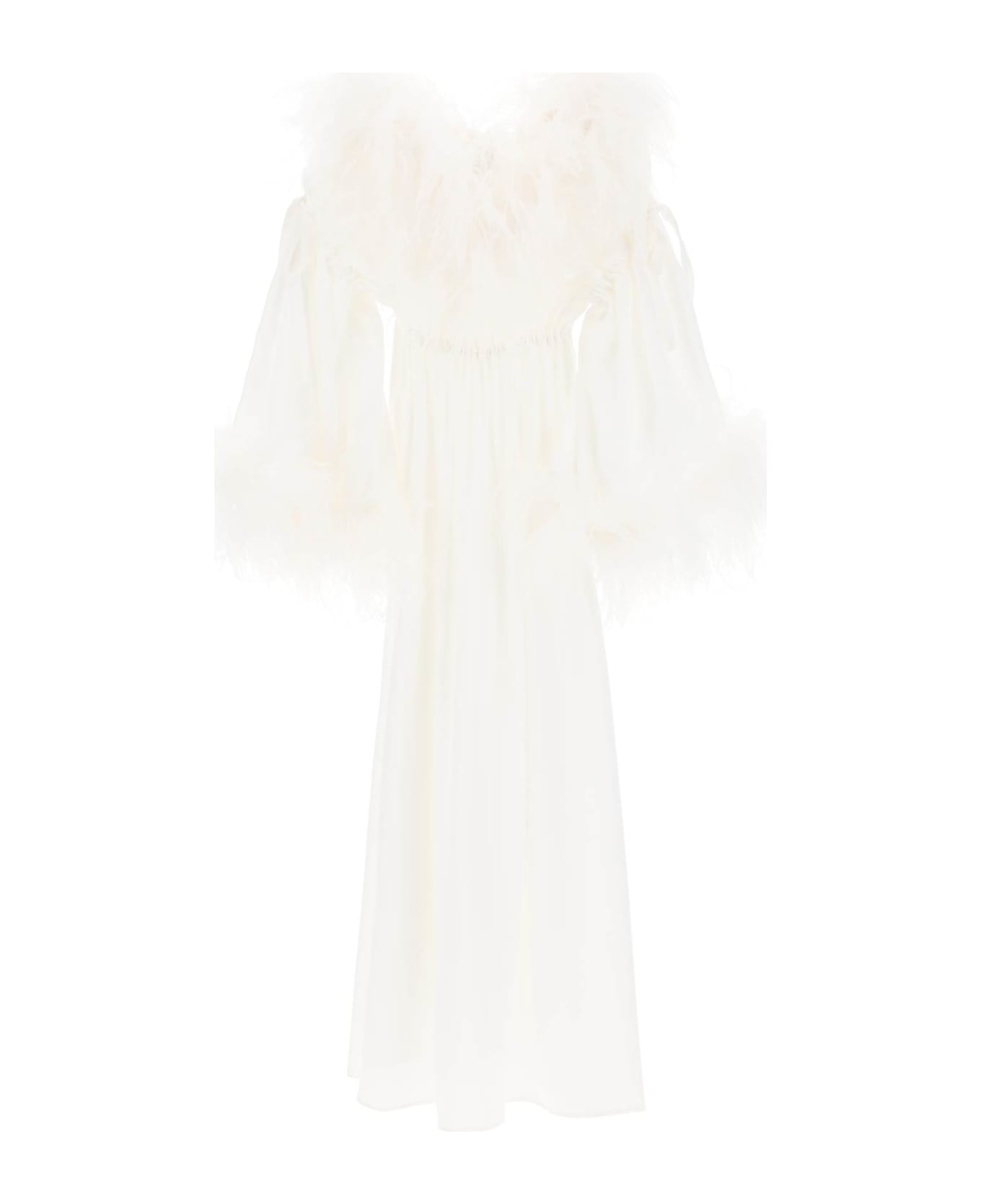 Art Dealer 'bettina' Maxi Dress In Satin With Feathers - WHITE (White)