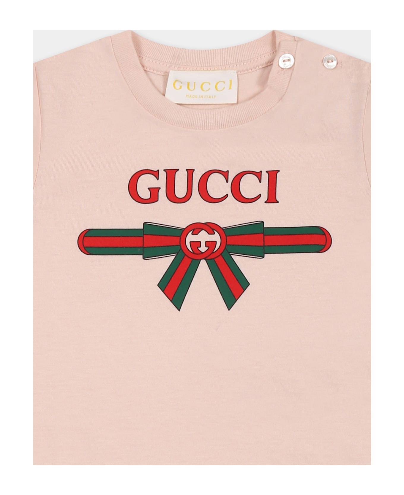 Gucci Pink T-shirt For Baby Girl With Gg Cross And Web Motif - Pink