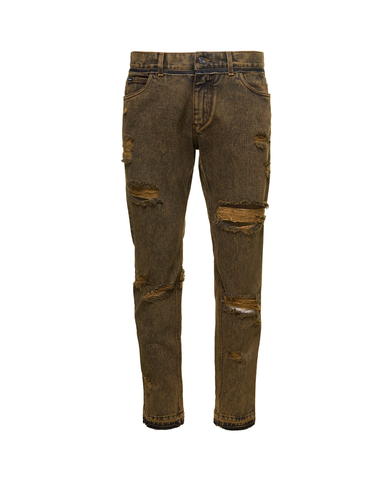 Dolce & Gabbana Straight Jeans With Rips - Brown